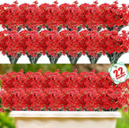 22 Pack Artificial Flowers Outdoor Fake Plants, Faux Flowers UV Resistant with Plastic Plants, Faux Silk Flowers for Outdoors Outside Front Porch Hanging Planter Window Box Garden Decoration(Red)