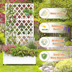 Metal Raised Garden Bed with Diamond Lattice Trellis, Outdoor Planter Box for Climbing Plants Vegetables Vines, Galvanized Garden Box with Drainage Holes and Wheels, White (35.4"L x 16.7"W x 73.2"H)