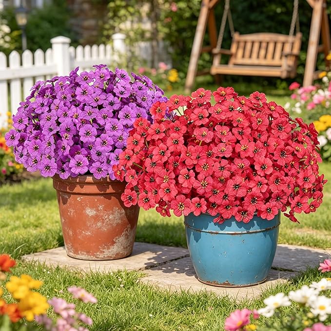 AmyHomie 20 Bundles Artificial Flowers for Outdoor UV Resistant Faux Flowers No Fade Fake Plastic Plants Garden Porch Window Box Decorating(Red)
