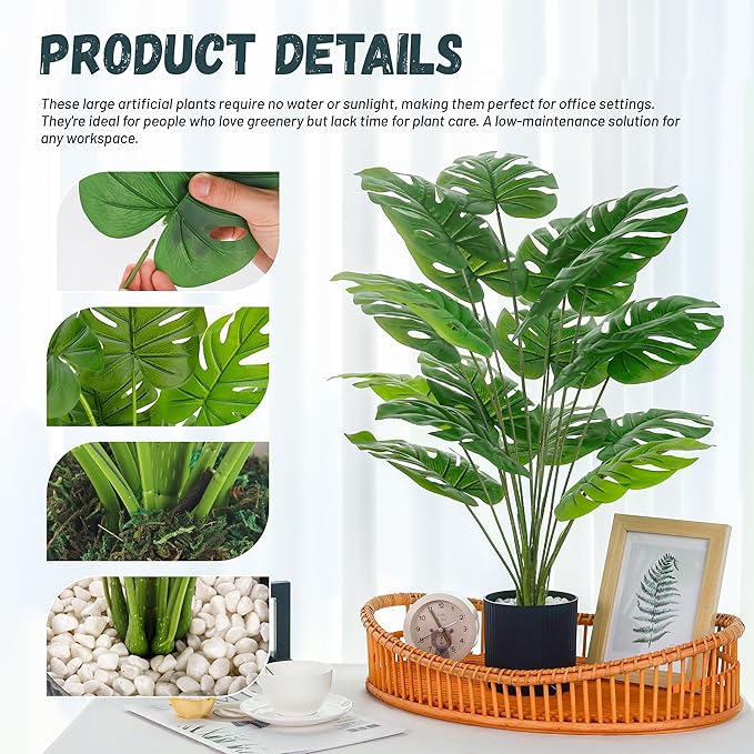 Der Rose 28" Fake Plants Large Artificial Monstera Faux Potted Plants Indoor Tall in Black Pots for Outdoor Floor Front Porch Decor