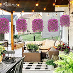 Artificial Hanging Flowers for Outdoors Spring Summer Decoration, 4PCS UV Resistant Silk Fake Hanging Plants for Patio Porch Front Yard Window Garden Indoor Decor(Purple,4PCS)