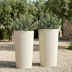 23.6" H Tall Planters for Outdoor Plants, 2 Pack Large Outdoor Planters for Front Porch Decor with Drainage Hole, Plastic Striped Flower Pots Fits Indoor Plants Patio Garden, Black