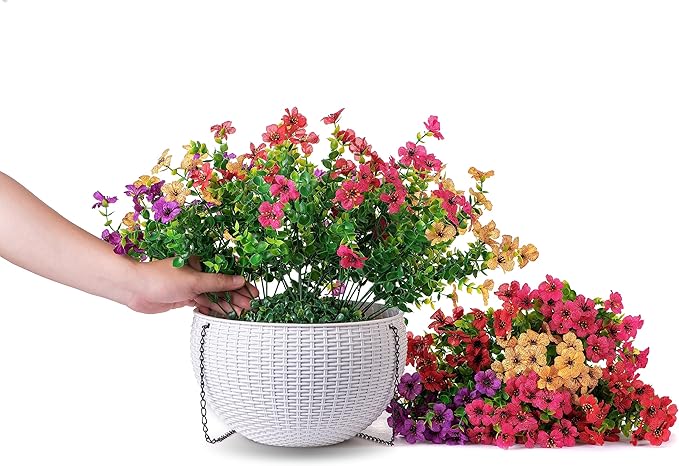 HyeFlora Artificial Faux Hanging Plants Flowers Basket for Outdoor Outside Spring Summer Decoration, Fake Silk UV Sun Resistant Realistic Colorful Daisy for Porch Patio Balcony Home