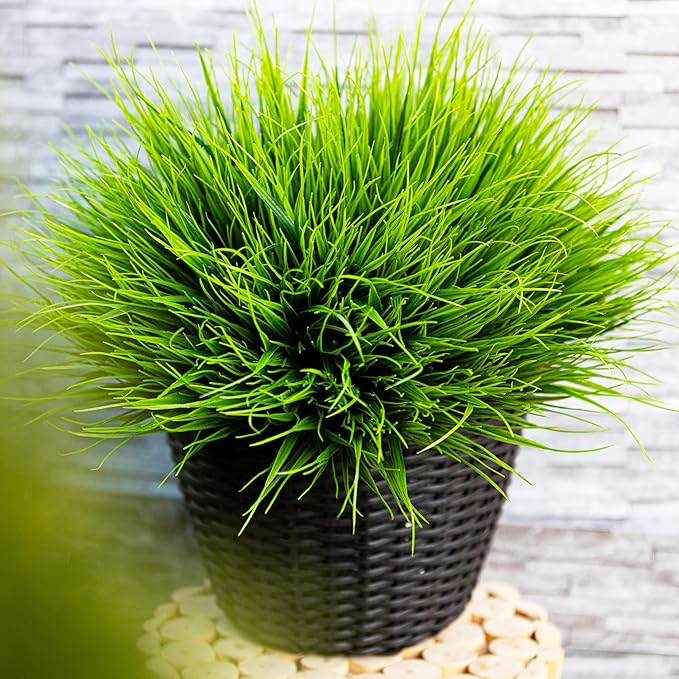Artificial Monkey Grass Outdoor Shrubs - 20 Bundles Fake Plants UV Resistant No Fade Faux Plastic Greenery Home Garden Porch Patio Decoration Office Indoor (Green Grass)