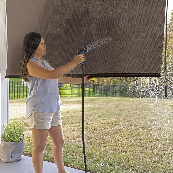 Coolaroo Outdoor Roller Shade with Wand - 90% UV Block Breathable Light Filtering Shade for Patio or Porch, Fade-Resistant, Easy-Clean Fabric, 6ft x 6ft, Mocha
