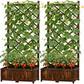 Anraja Raised Garden Bed with Trellis Wooden Planter Box Set of 2 Outdoor Wood Compact Privacy Screen for Climbing Plant Flower Patio Tomato Vegetable Herb Balcony Porch 29.5" L x 17.0" W x 67.0" H
