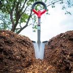 Root Slayer 22411 Mini Digger Garden Shovel with Serrated Blade for Digging and Root Cutting, Steel Spade, Red