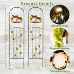 Solar-Powered Iron Plant Trellis with Lights,Voumsil Outdoor Garden Climbing Plant Support, Weatherproof Metal Stake for Vine Roses, Decorative Solar Lighting for Patio, Yard (Metallic Color 2 PCS)