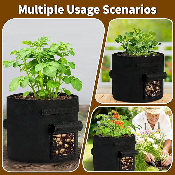 30 Gallon Potato Grow Bags 2-Pack with Dual Harvest Windows & Reinforced Handles, Non-Woven Fabric Planter for Potatoes, Tomatoes, Vegetables