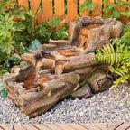 Sunlinua 34.5" L Garden Outdoor Water Fountain, Floor Standing Wood Imitation Resin Natural Waterfall Fountains with LED Lights for Patio, Porch, Home Art Decor