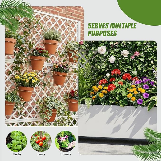 Casaphoria Metal Raised Garden Bed with Trellis and Wheels, 72"x47"x16" Arched Planter Box for Climbing Plants, Vegetables & Vines, Features Drainage Holes and Privacy Screen, White-Rhombus
