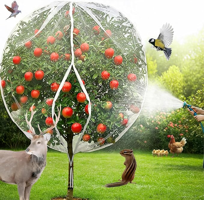 Fruit Tree Netting with Drawstring & Zipper - 3 Pack 6.6x8 FT - Reusable Plant Protection Bag, Heavy Duty PE Mesh Cover for Blueberry Bushes - Blocks Birds/Deer/Squirrels