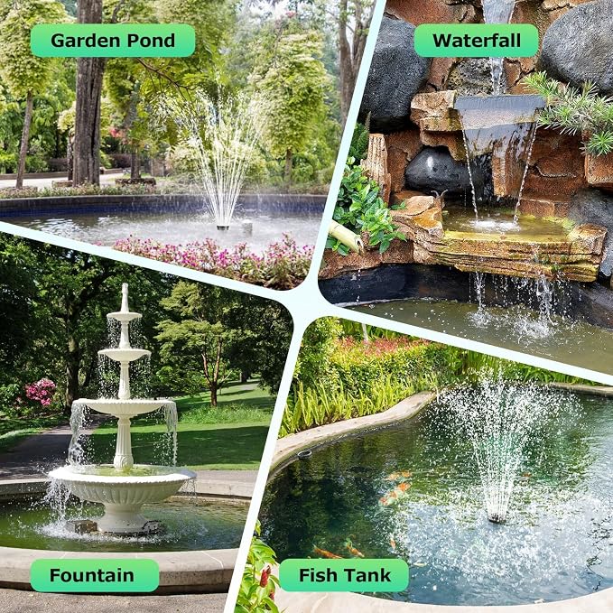 POPOSOAP Solar Fountain Pump, 45W Solar Pond Pump Kit with 340GPH Flow Rate Adjustable, PVC Tubing Solar Powered Water Pump for Outdoor Fountains, Garden, Ponds, Pools, Fish Tank, Backyard P145H