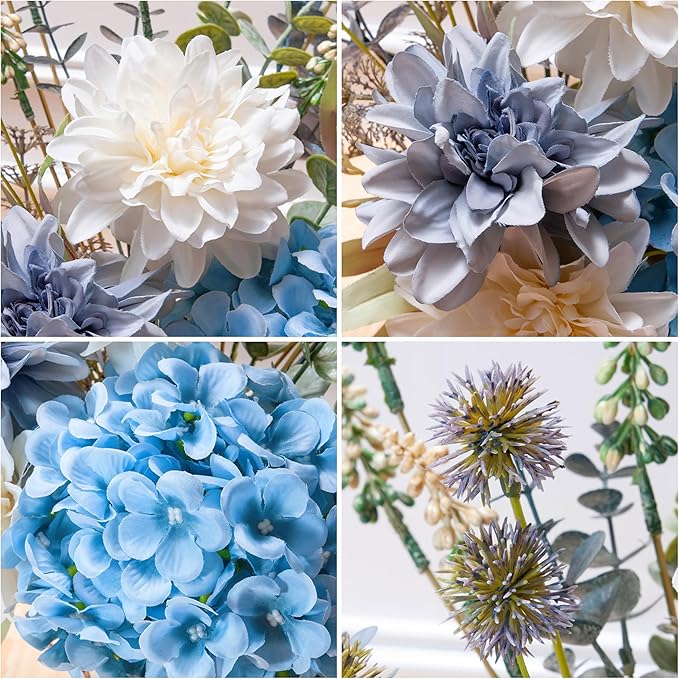 LUEUR Fake Flowers with Vase, Hydrangea Artificial Flowers in Vase Faux Flowers Arrangement Suitable for Home Kitchen Living Room Fall Spring Decor Office Decoration, Centerpiece Table Decorations