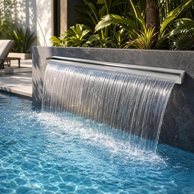 Stainless Steel Pool Fountain Waterfall Sheer Descent, 59 Inches Spillway for Swimming Pool, Outdoor Garden Pond, Patio & Backyard Water Feature Decoration(59")