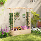 HAPPYGRILL Raised Garden Bed with Trellis, Wood Planter Box w/Hanging Roof, Drainage System, Elevated Garden Box for Climbing Vine, Outdoor Planter w/Trellis for Patio Balcony, 44" x 14" x 45"