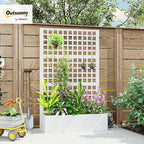 Outsunny Galvanized Raised Garden Bed with Trellis, Metal Planter Box with Drainage Holes, Outdoor Privacy Screen for Climbing Plants, Vegetable, Vines, 43" x 16" x 70", White