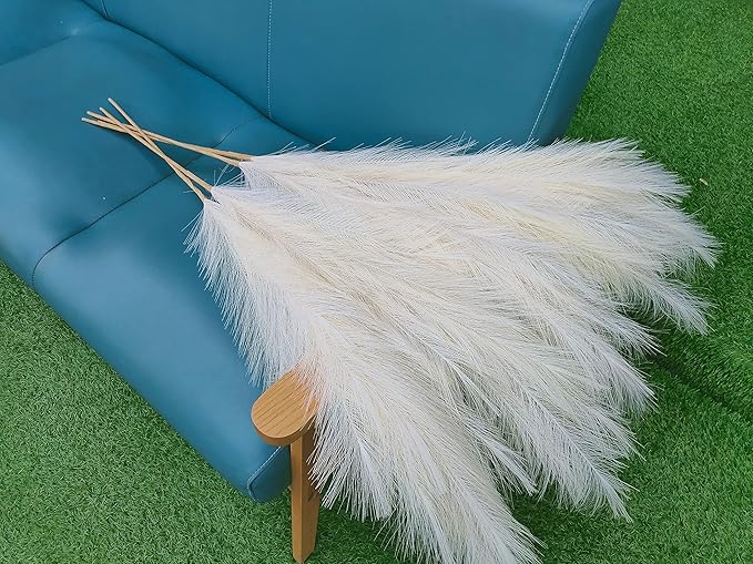 Premium Faux Beige Pampas Grass Decor – Cream Sand 43.3″ 8pcsTall Fluffy Feather Flowers, No Assembly 18-Branch One-Piece Stems for Floor Vase, Boho Wedding & Neutral Home Decor (8pcs 110cm)