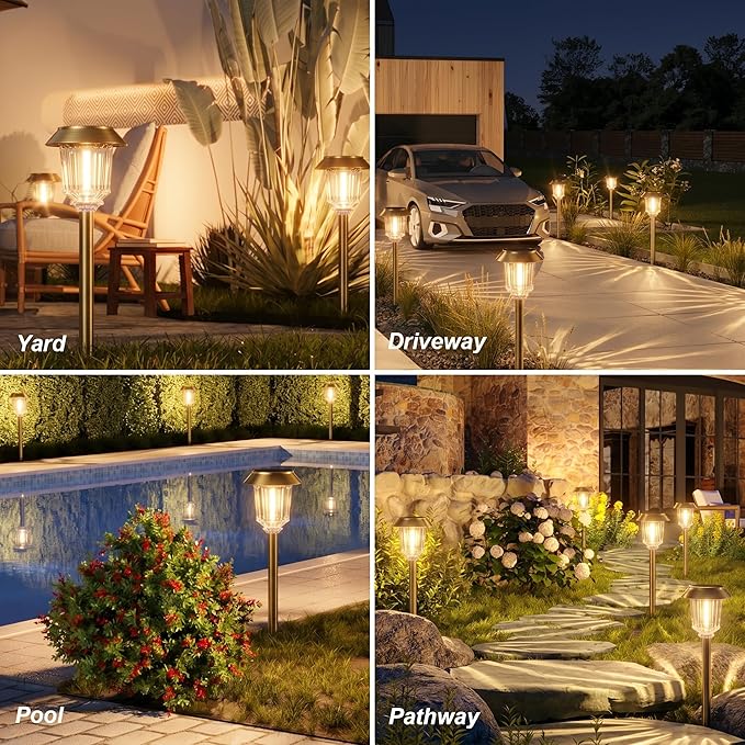 XMCOSY+ Solar Pathway Lights Waterproof - 6 Pack Solar Lights Outdoor, 10-40 LM Dimmable Outdoor Solar Light for Yard Pathway Garden Driveway Walkway (Bronze)