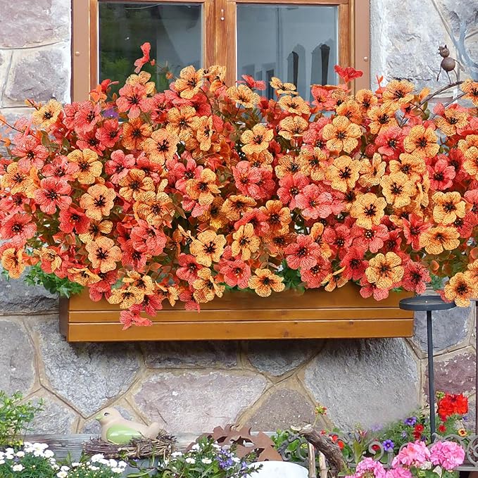 Waipfaru 24 Bundles Artificial Flowers Plants for Outdoor Indoor, UV Resistant Fake Flowers Outdoor Plastic Plants Shrubs Outside Porch Patio Garden Yard Decor