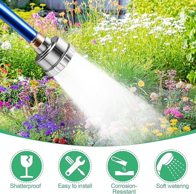 Dreyoo 2 Pack Water Nozzle with 3000 Tiny Holes, 3/4'' Aluminium Alloy Garden Hose Shower Head with PTFE Thread Seal Tape for Outdoor Watering Flowers, Plants, Greenhouse, Nurseryman (2.24'',Silver)