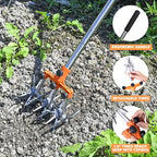 BARAYSTUS Rotary Cultivator Garden Rotary Tiller Adjustable Stainless Steel Poles Hand Tiller for Soil Mixing or Reseeding Grass Lawn Tiller Total Length 57 Inch