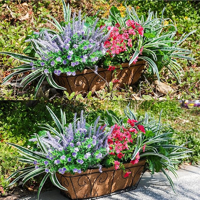 Starttag 20PCS Artificial Plants for Outdoor Decor Realistic Faux Greenery & Flowers Fake Plastic Leaves with Stems UV Resistant Outside Bushes for Garden Patio and Porch