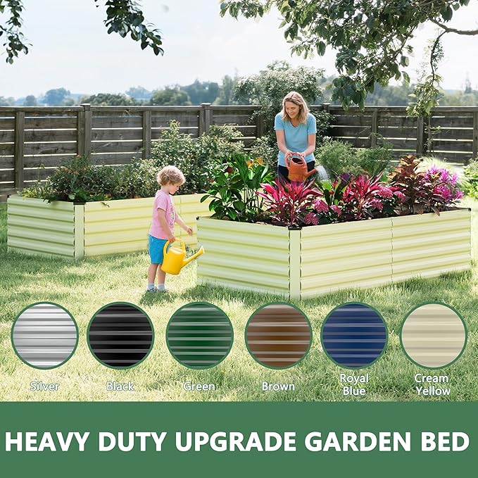 FOOWIN 4pcs 6x3x2ft Galvanized Raised Garden Bed, Planter Raised Garden Boxes Outdoor, Large Metal Raised Beds for Gardening, Garden Bed for Vegetables, Flowers, Herb,269 Gallon Capacity, Cream Yellow