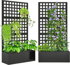 Outsunny Galvanized Raised Garden Bed with Trellis, Metal Planter Box with Drainage Holes, Outdoor Privacy Screen for Climbing Plants, Vegetable, Vines, 35" x 16" x 70", 2 Pack, Black