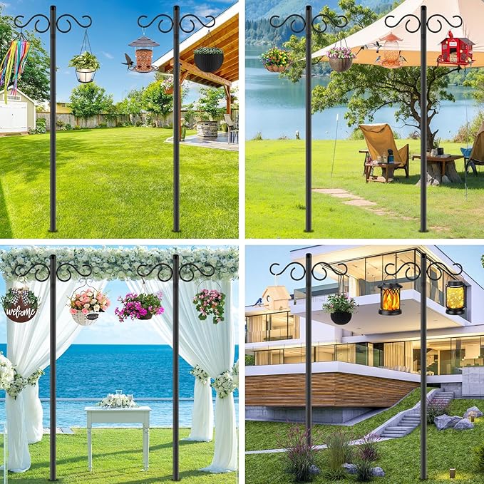 NUERPO Adjustable Shepherd Hooks for Outdoor,1 Pack 110 Inch 5 Prong Base Bird Two Sided Feeder Poles,Heavy Duty Shepherds Hook,Suitable for Garden in Hanging Flower Basket,Lantern,Bird Nests