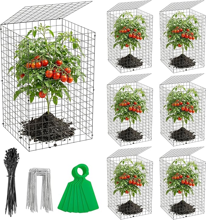 Adnee 7 Pack Wire Plant Protector with Cover-20x12x12 Inch Detachable Square Wire Cages to Prevent Animals-Metal Garden Plant Protector Cages for Protecting Plants Vegetables Flowers