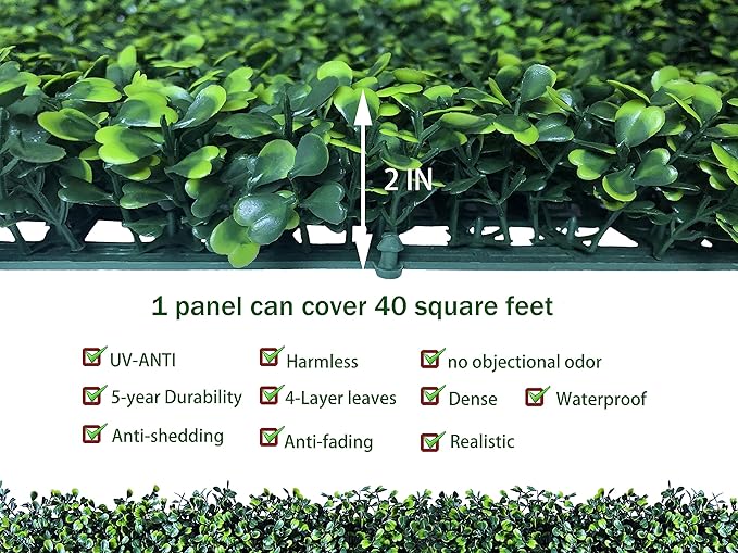ODTORY Artificial Boxwood Roll,48x120 in (40 sqft) UV-Anti Faux Ivy Boxwood Hedge Leaf Grass Wall for Patio Balcony Privacy, Garden, Backyard Greenery Wall Backdrop and Fence Decor