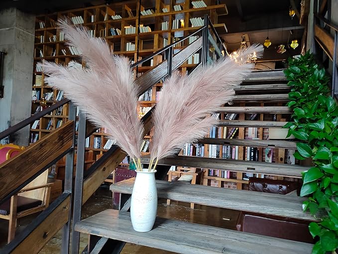 Premium Faux Khaki Pampas Grass – 43.3" Tall Fluffy Earth-Toned Decor, 8pcs 18-Branch One-Piece Stems No Assembly, Luxury Silk Feather Flowers for Boho Military Green Decor,Olive Beige 8 Stems110cm