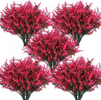 Spring Decoration, Artificial Greenery,Artificial Lavender Flowers Outdoors Fake Shrubs Greenery Plants Indoor UV Resistant Plastic Faux Bouquets for Outdoor Home Garden Porch Decoration(Pink)