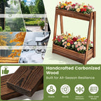 2-Tier Elevated Raised Garden Bed, 36" H Fir Wood Planter Box with 23" Growth Space for Tall/Climbing Plants, Drainage Holes & Non-Woven Liner, Outdoor Garden Planter for Patio Balcony Backyard