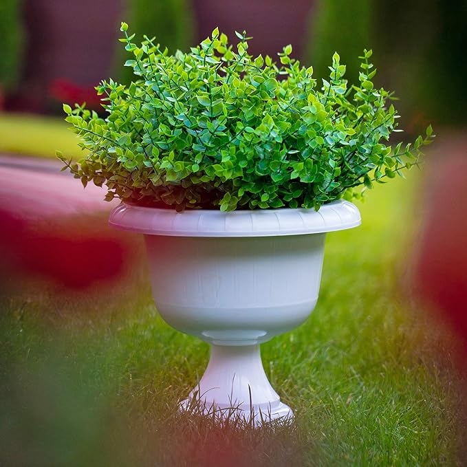 Fake Plants Flowers Outdoor Artificial Shrubs - 16 Bundles UV Resistant No Fade Faux Plastic Greenery Home Garden Porch Patio Decoration Office Indoor (Green)