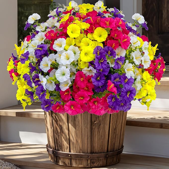 Artificial Flowers Outdoor Shrubs - 16 Bundles Fake Plants UV Resistant No Fade Faux Plastic Greenery Home Garden Porch Patio Decoration (1, Multi16-2)