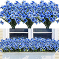 Bassion 24 Bundles Artificial Flowers for Outdoors Decoration, UV Resistant Blue Silk Fake Faux Flowers Artificial Plants for Outside Window Box Porch Garden Home Decor