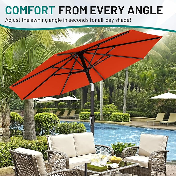 AreShark 9 FT Patio Umbrella for Outdoor, Outdoor Table Umbrella with Push Button Tilt and Crank, Outdoor Patio Umbrellas with 8 Sturdy Ribs for Market, Garden, Pool (Orange)