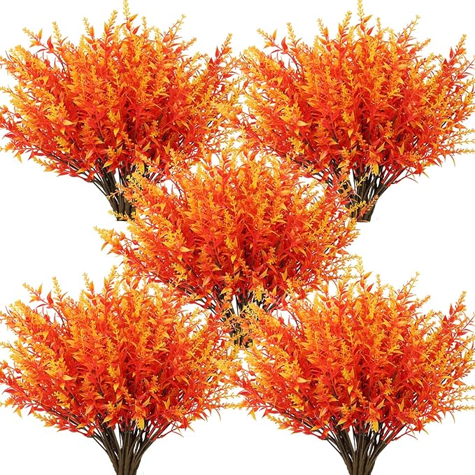 RECUTMS Fake Flowers for Decoration Artificial Flowers Lavender Flowers Outdoors UV Resistant Fake Shrubs Greenery Plants Indoor Plastic Faux Bouquets for Outdoor Home Garden Porch Decoration(Gold)