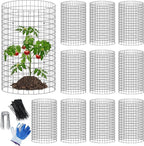 winemana 12 Set Garden Plant Protector Cage,36 Pcs 16x12 in Metal Wire Protectors for Plants Protection Cages with Stakes Ties Animals Barrier to Keep Rabbit Chicken Away from Flower Vegetables(Black)