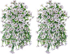 INSPRING Artificial Faux Outdoor Outside Flowers Plants, 2 PCS Fake Silk UV Resistant Look Real White Daisy Trailing Vines for Front Door Porch Planter Urn Patio Balcony Decoration