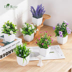 Der Rose 6 Pack Fake Plants Small Artificial Potted Faux Plants with Flowers for Home Bathroom Living Room Office Decor Indoor