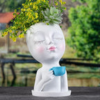 Face Planter Pot - Lady Face Flower Pot for Indoor & Outdoor Plants - Resin Succulent Planter with Drainage Hole, White