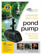 Pennington Aquagarden , Universal 500 All in One Submersible Pond & Water Pump , Suitable for Fountains, Filters, Waterfalls, Hydroponics & Aquaponics , For Ponds up to 200 Gallons (1056151)