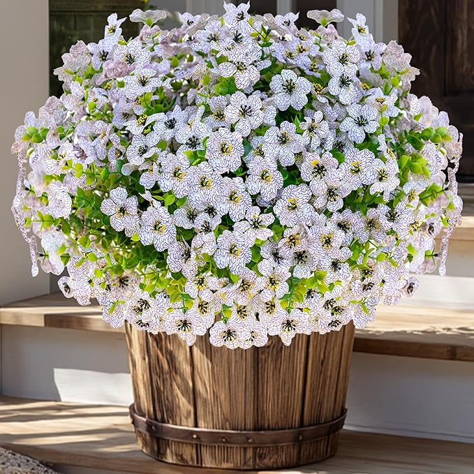 AXYLEX Artificial Flowers for Outdoors Fake Plants - 16 Bundles Faux Outside Greenery Boxwood UV Resistant No Fade Plastic Shrubs Fall Decor Farmhouse Home Garden Mums (White)