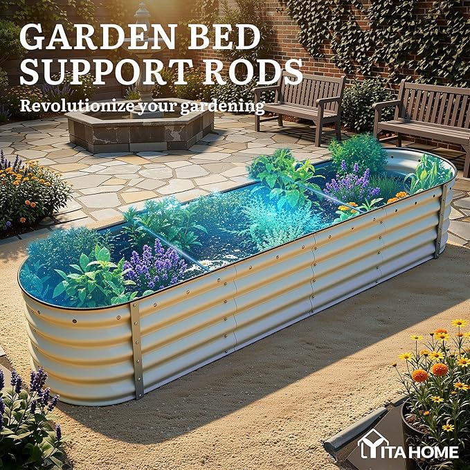 YITAHOME 8x2x1.5ft Large Raised Garden Bed Kit, 17" Tall 9 in 1 Galvanized Metal Planter Box with Gloves & Safety Rubber, Outdoor Above Ground Planters for Plants Vegetables Flowers, Cream Yellow