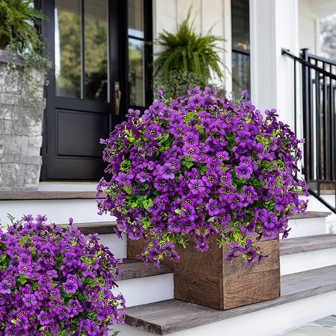 AXYLEX Artificial Flowers for Outdoors Fake Plants - 16 Bundles Fake Plants UV Resistant No Fade Faux Plastic Greenery Home Garden Porch Patio Decoration Office Indoor (Purple)