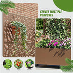 Casaphoria Metal Raised Garden Bed with Trellis and Wheels, 47"x47"x16" Planter Box for Climbing Plants, Vegetables & Vines, Features Drainage Holes and Privacy Screen, Brown-Net