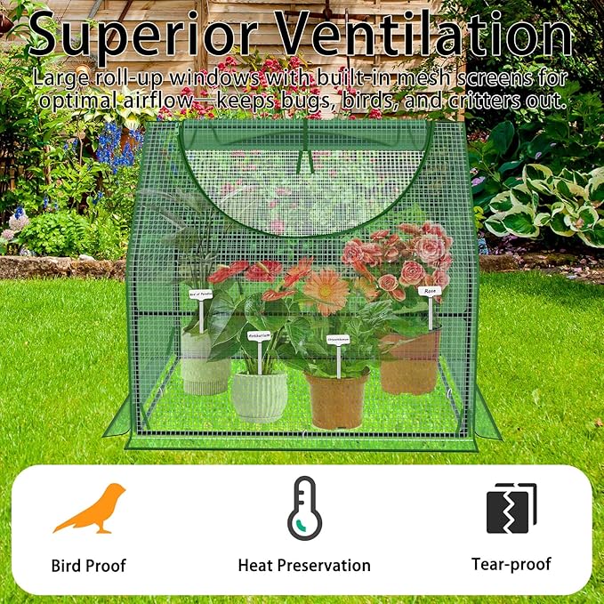 36"×36"×36" Green Houses for Outside, Portable Mini Greenhouse with Mesh Vents, Weatherproof PE Plant Shelter for Patio Gardening
